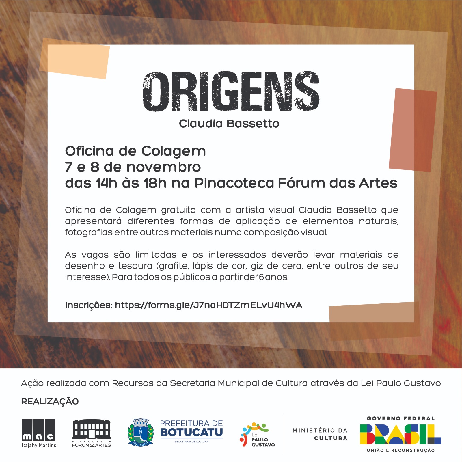Pinacoteca Fórum das Artes abre inscrições para Oficina de Colagem “Origens”