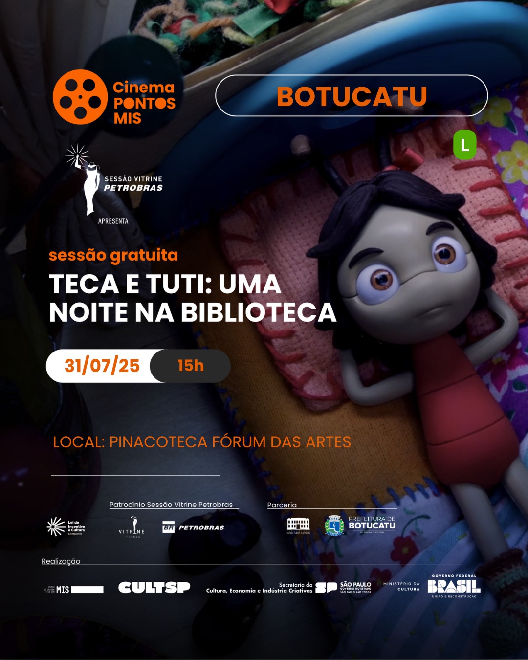 Sessão Pontos MIS exibe curta infantil “Teca e Tuti: Uma Noite na Biblioteca” nesta quinta, 31
