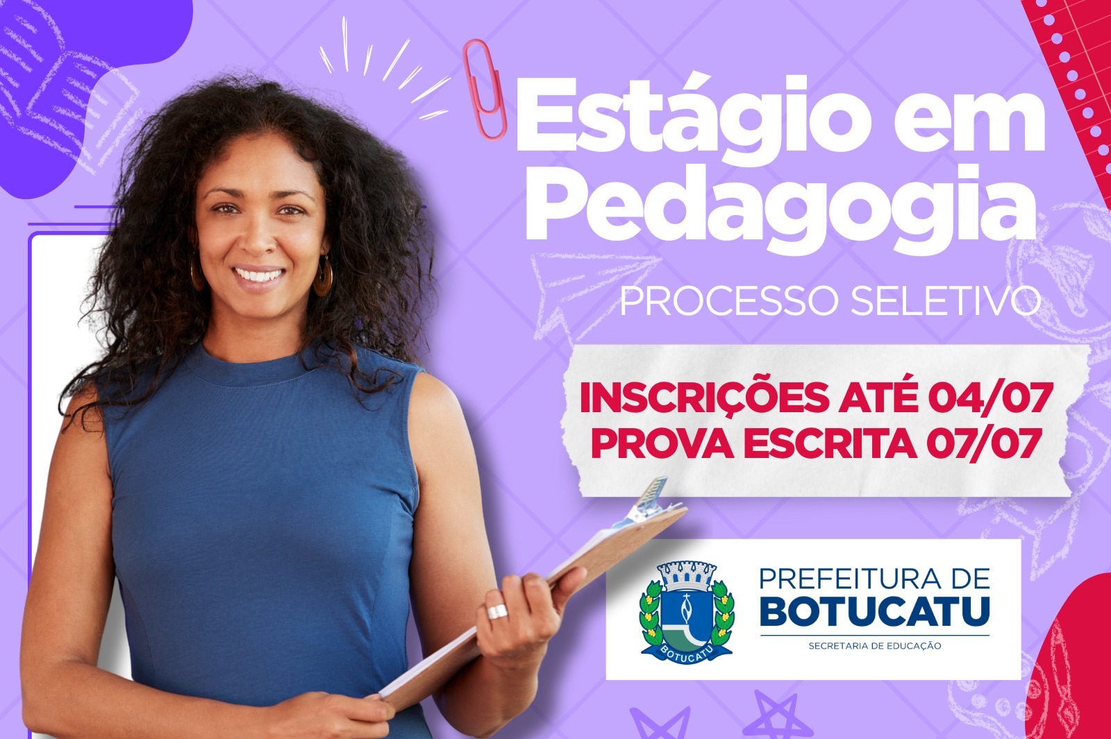 Educação abre inscrição para cadastro reserva de estágio em Pedagogia