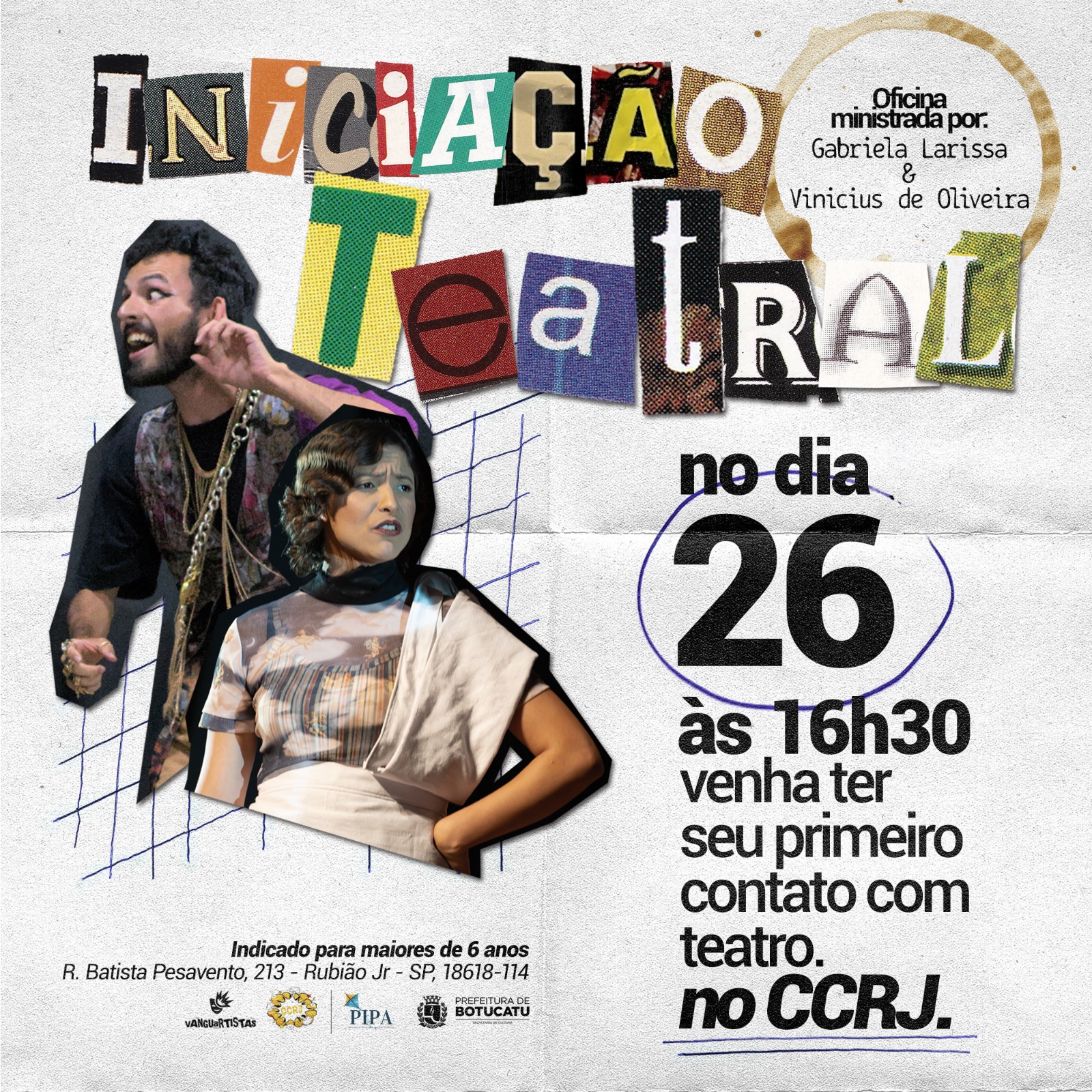 Cultura realizará Oficina de Iniciação Teatral